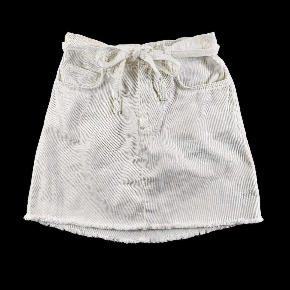 Denim Mini Skirt Raw Hem White Jean Skirt Womens Size S / 26 SCOUT 15" Front